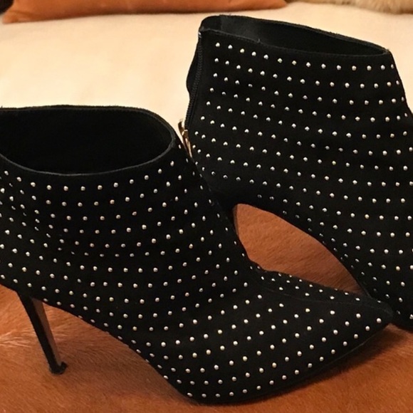 💄RAYE Tori Booties Black studded boots. size 38 7.5 Crystal Diamond Studs Suede - Picture 12 of 16